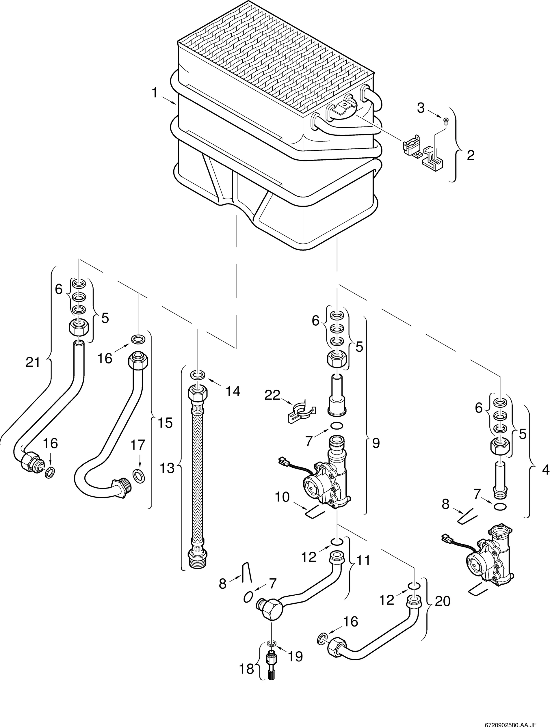 Schéma éclaté Corps interieur/Hydrogénérateur — Buderus WR275/350/400/440-7KG
