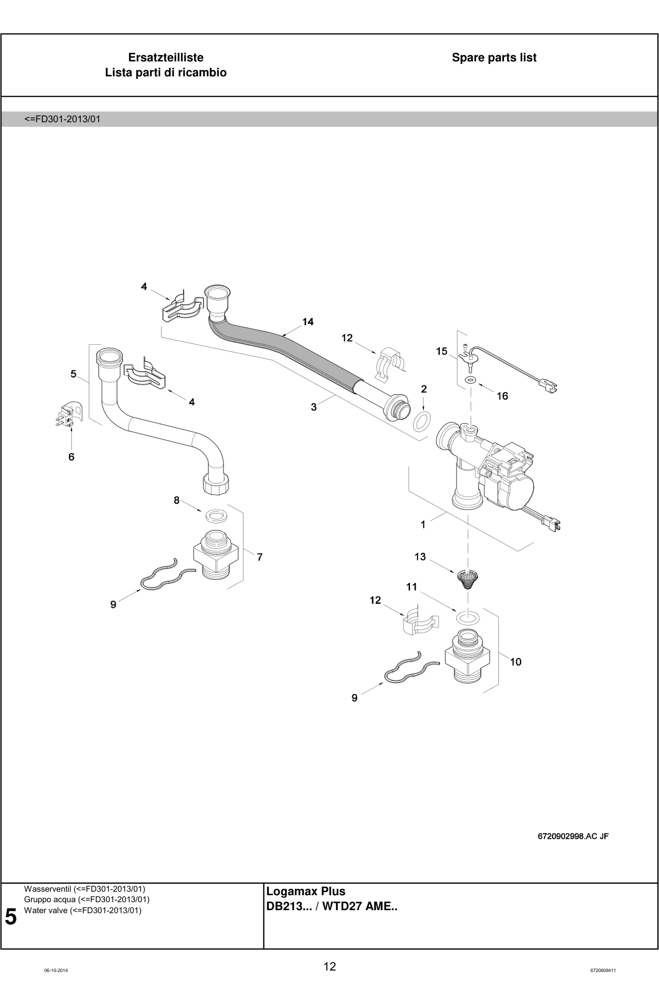 Schéma éclaté Wasserventil (<=FD301-2013/01) — Buderus Logamax Plus DB213