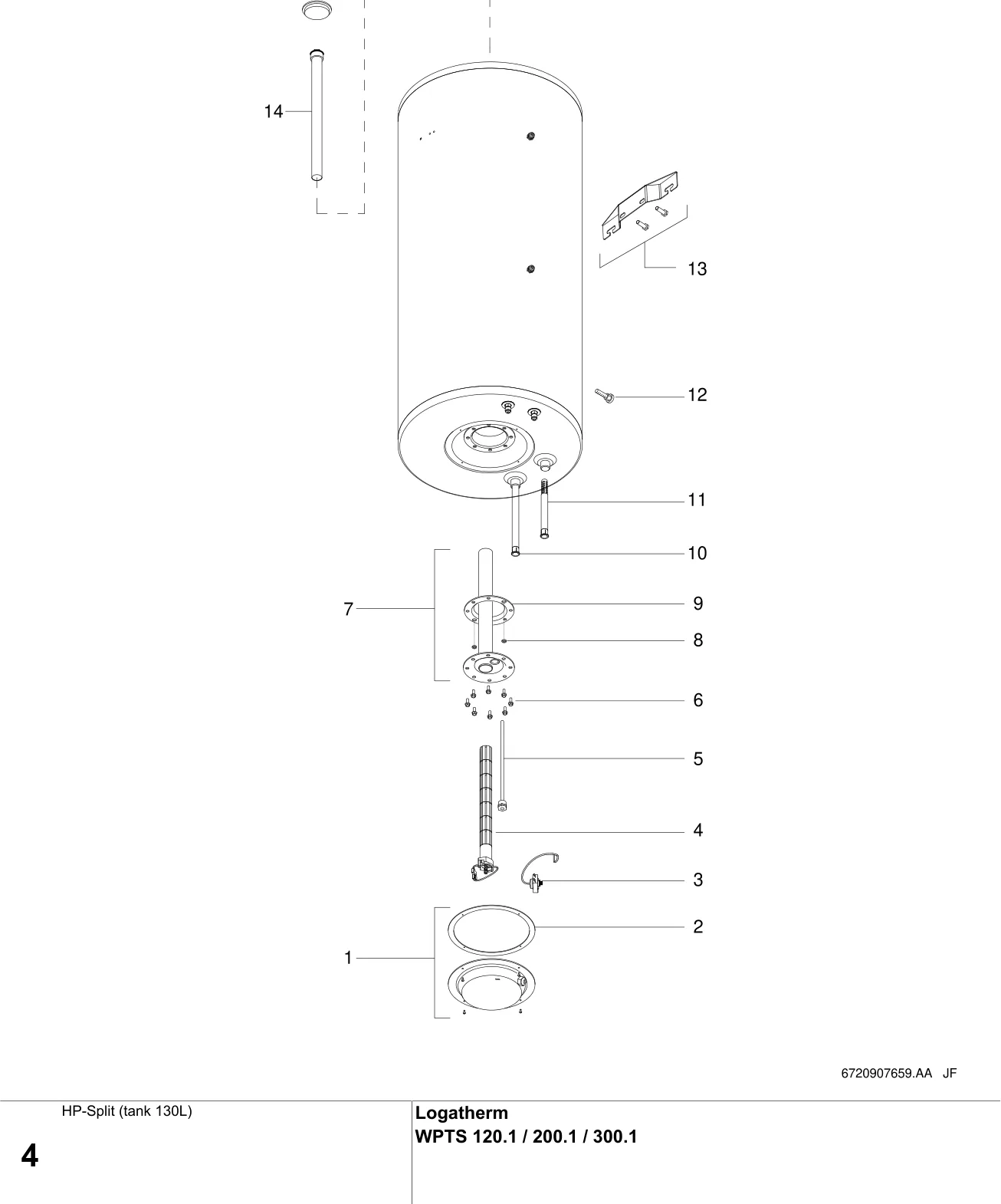 Schéma éclaté HP-Split (tank 130L) — Buderus WPTS 120/200/300.1