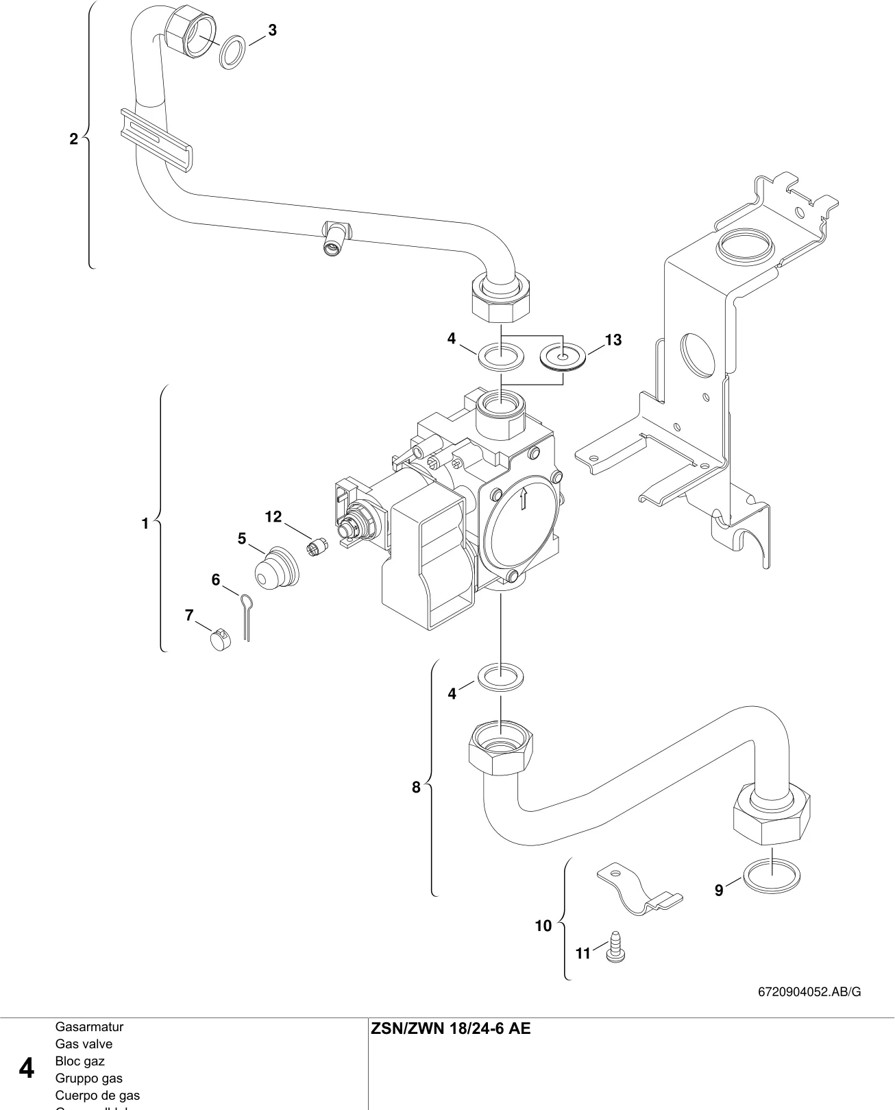 Explosietekening Bloc gaz — Buderus ZSN/ZWN18/24-6AE