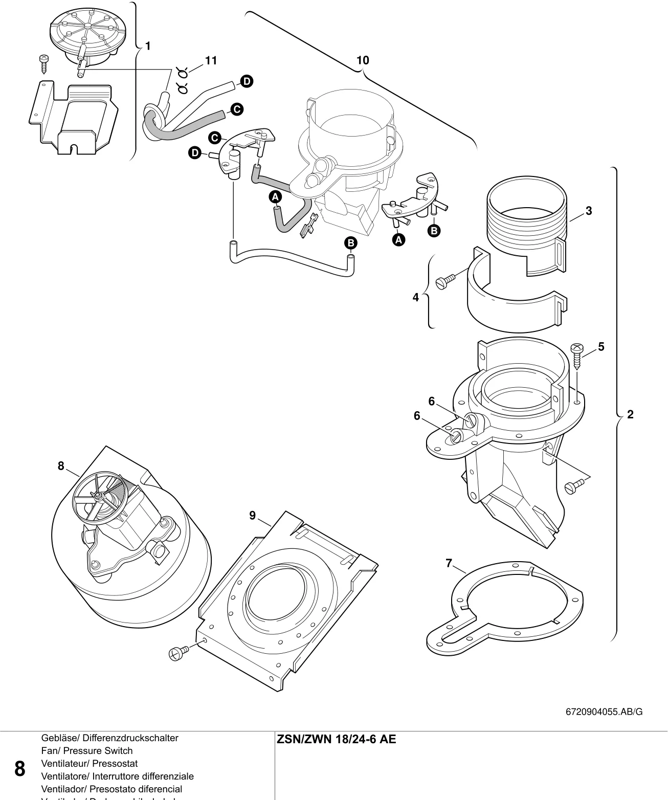 Explosietekening Ventilateur/ Pressostat — Buderus ZSN/ZWN18/24-6AE