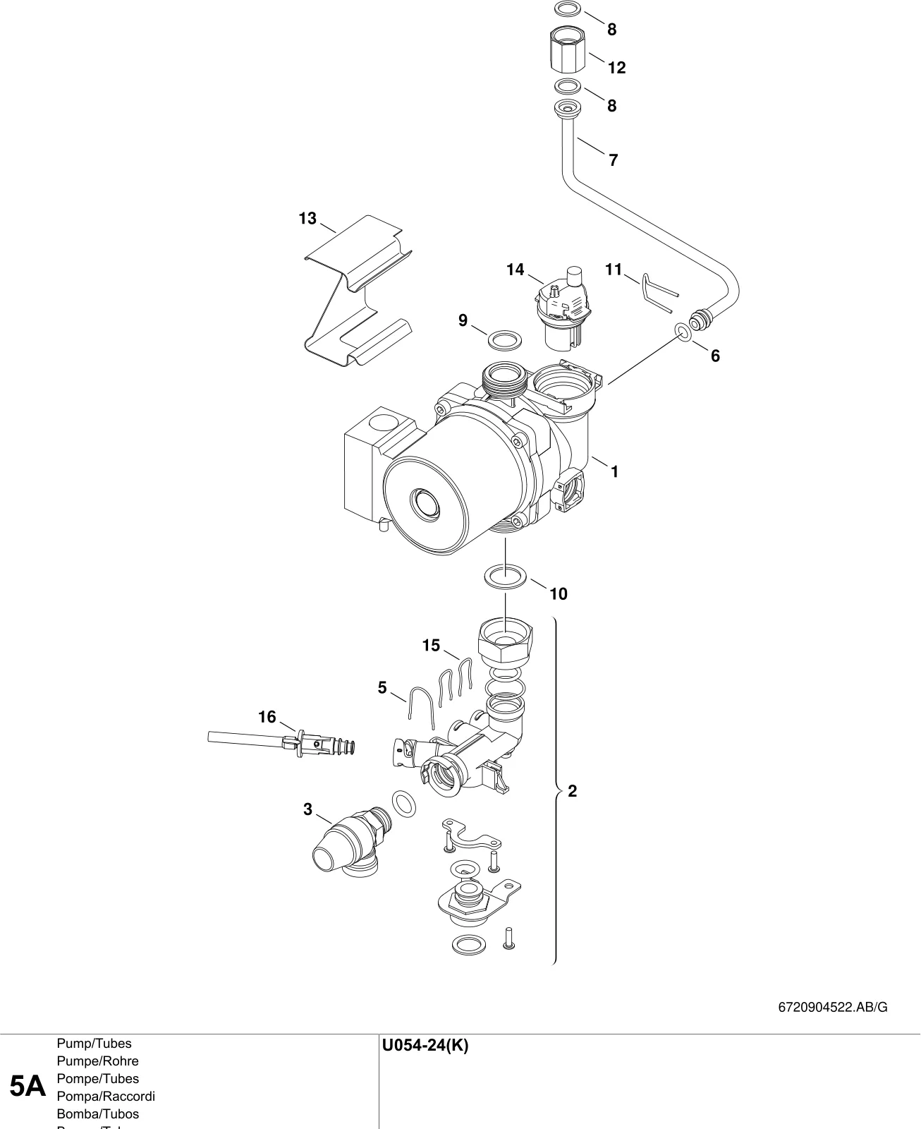 Explosietekening Pompe/Tubes A — Buderus U054-24(K)