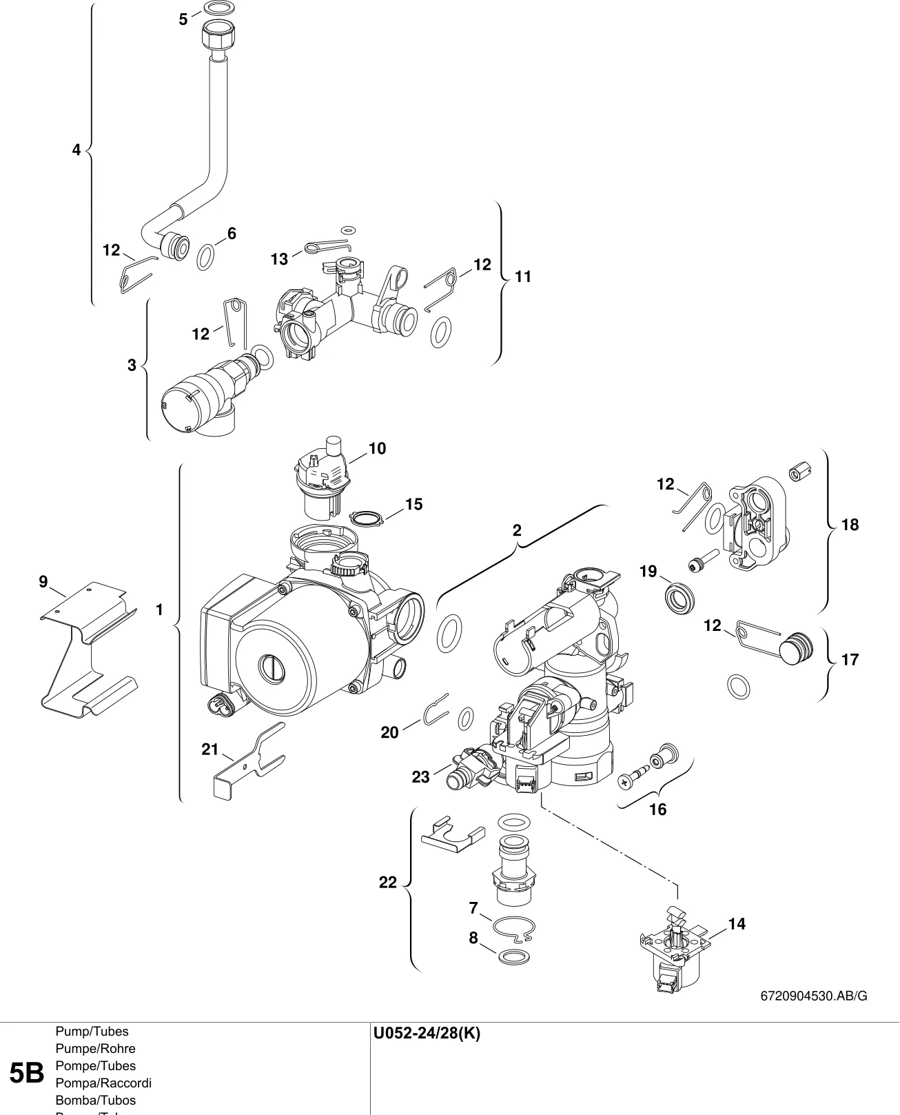 Schéma éclaté Pompe/Tubes B — Buderus U052-24/28(K)