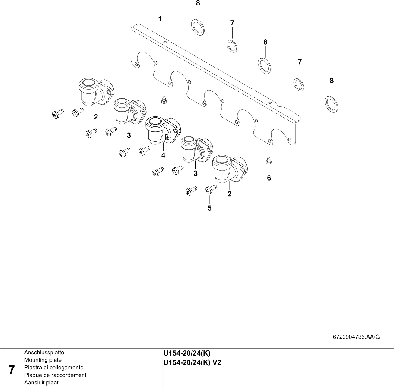Schéma éclaté Plaque de raccordement — Buderus U154-20/24(K) (V2)