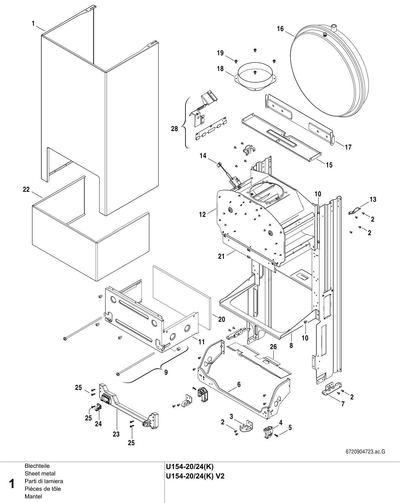 Schéma éclaté Pièces de tôle — Buderus U154-20/24(K) (V2)