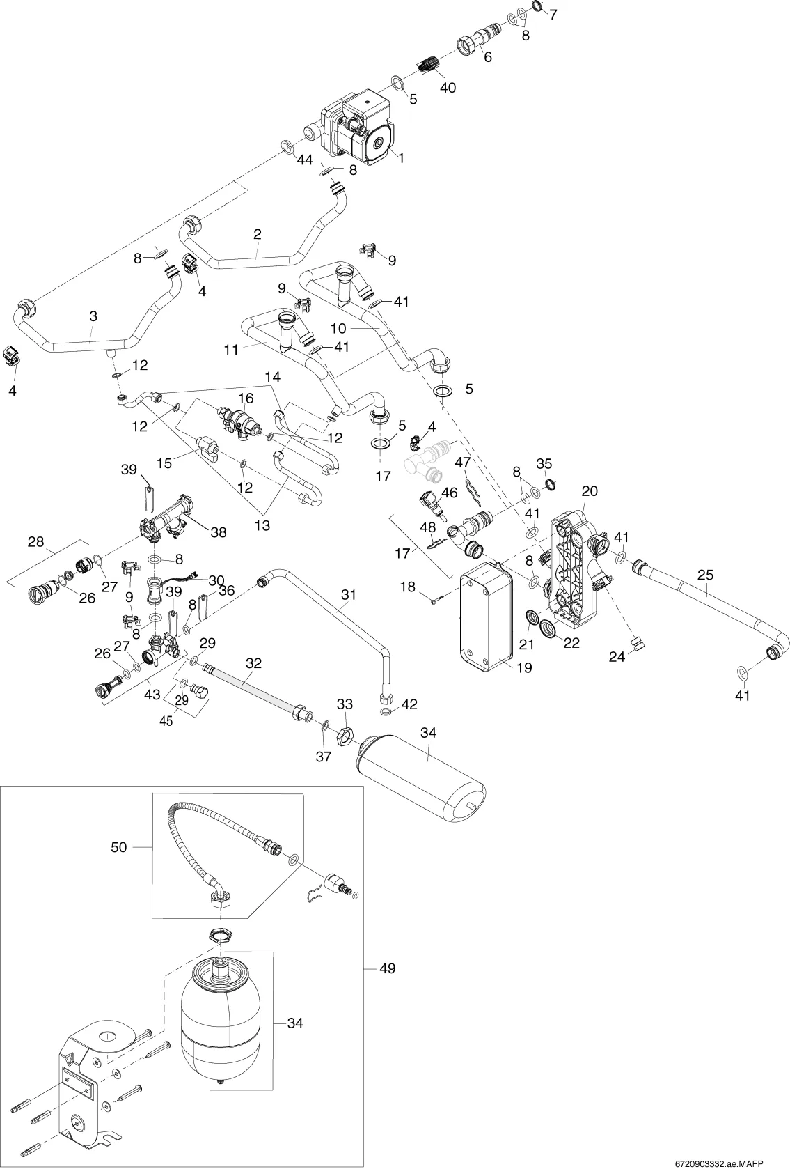 Schéma éclaté Hydraulique eau sanitaire (6) — Buderus ZWSB22/28-3 TOP22/175-3