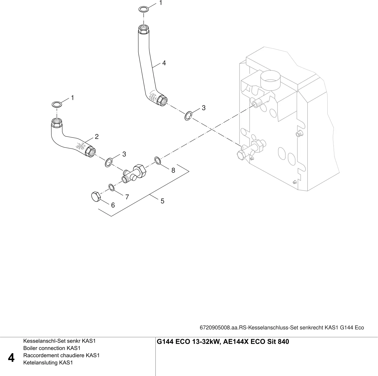 Schéma éclaté Raccordement chaudiere KAS1 — Buderus G144 ECO 13-32kW, AE144X ECO Sit 840
