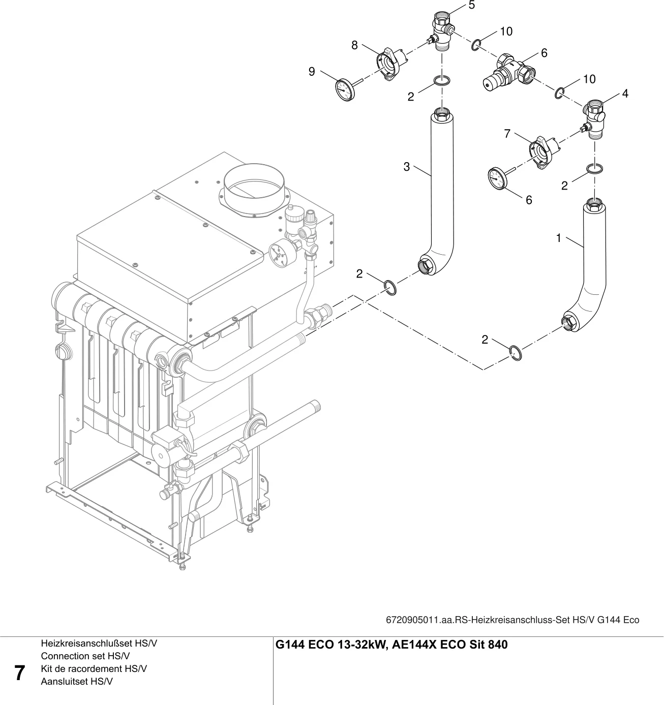 Schéma éclaté Kit de racordement HS/V — Buderus G144 ECO 13-32kW, AE144X ECO Sit 840