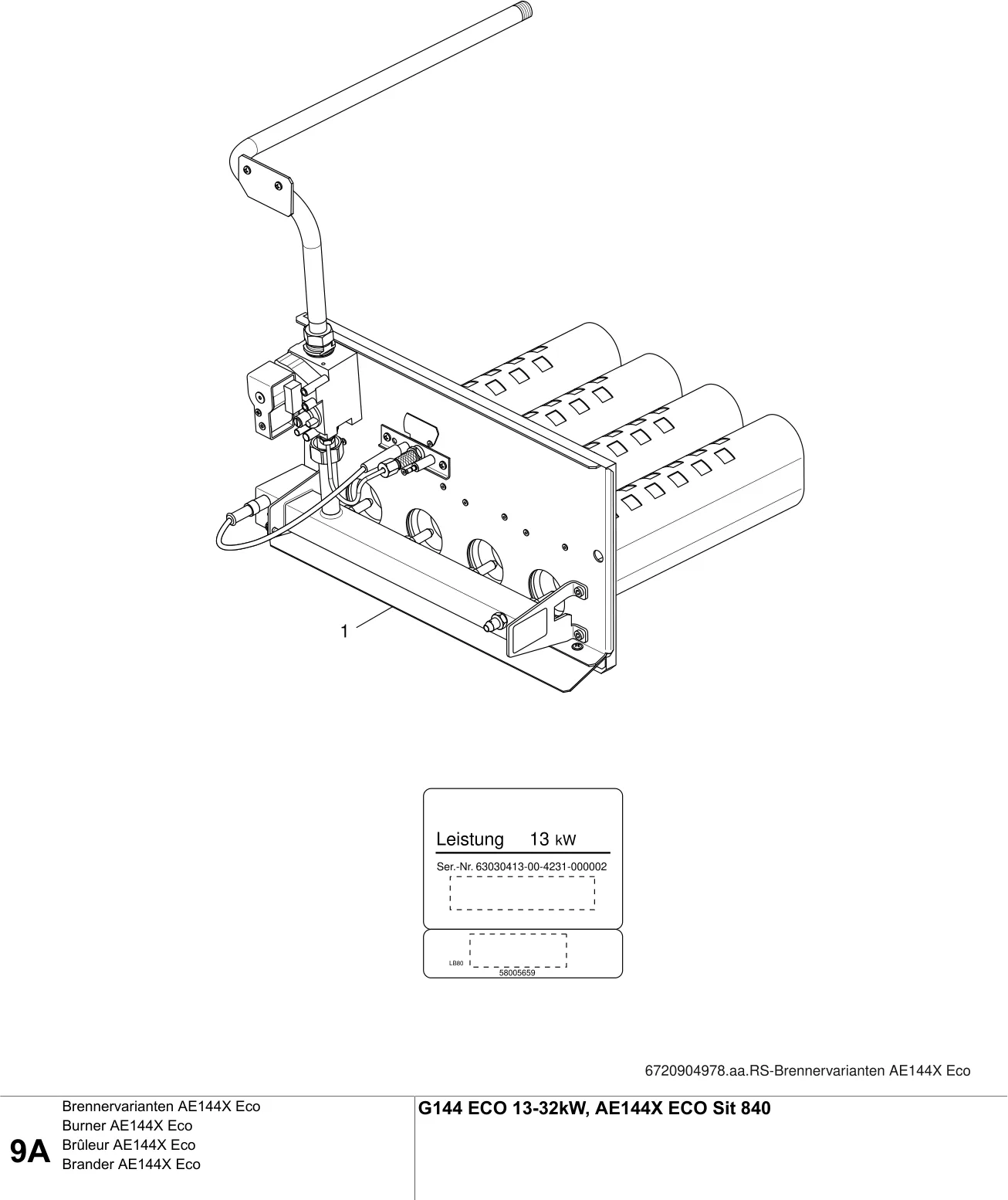 Schéma éclaté Brennervarianten AE144X Eco A — Buderus G144 ECO 13-32kW, AE144X ECO Sit 840