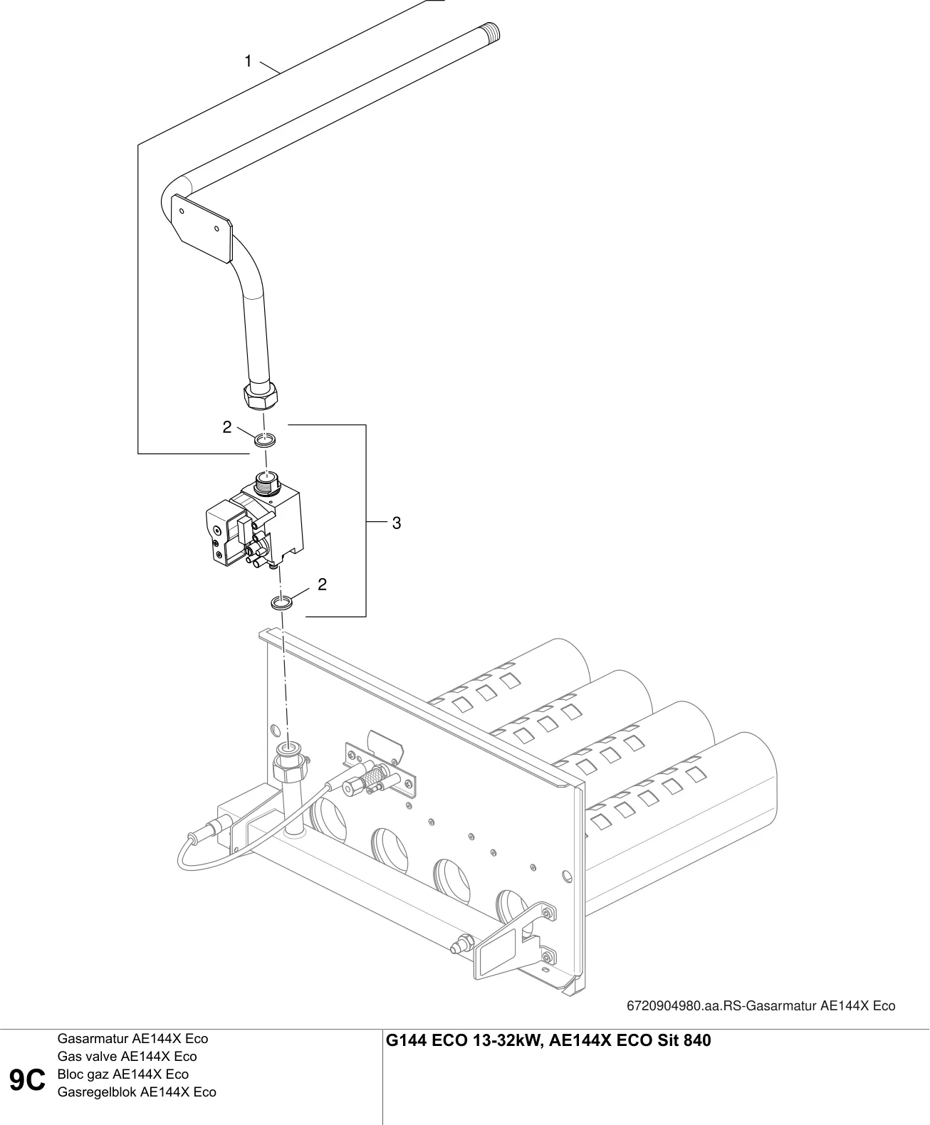 Schéma éclaté Gasarmatur AE144X Eco C — Buderus G144 ECO 13-32kW, AE144X ECO Sit 840