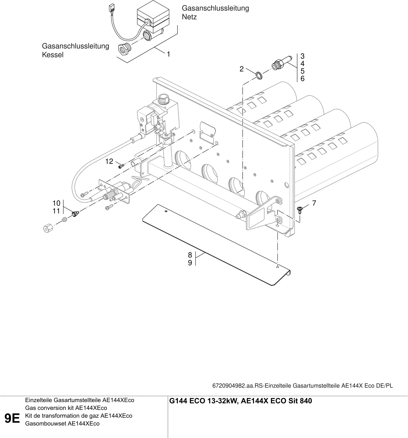 Schéma éclaté Einzelteile Gasartumstellteile AE144XEco E — Buderus G144 ECO 13-32kW, AE144X ECO Sit 840