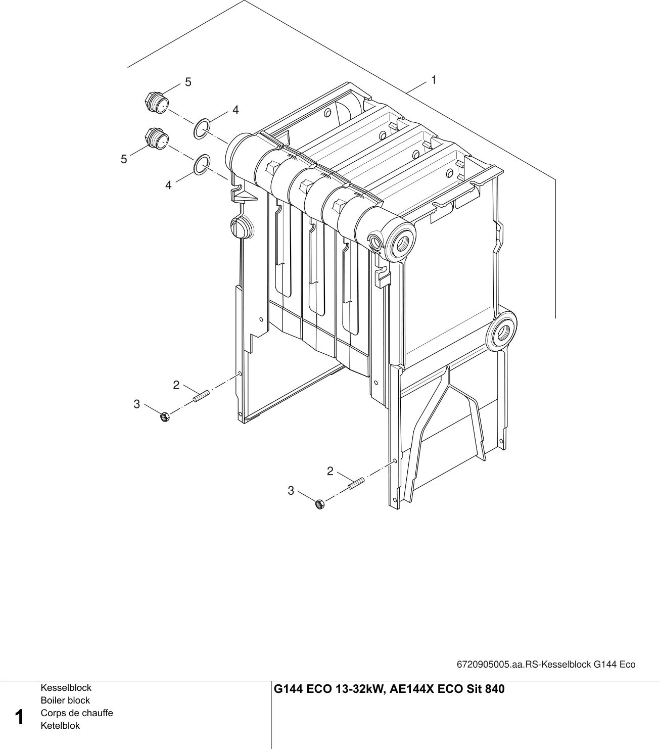 Schéma éclaté Corps de chauffe — Buderus G144 ECO 13-32kW, AE144X ECO Sit 840
