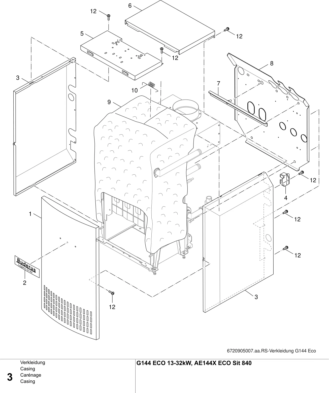 Schéma éclaté Carénage — Buderus G144 ECO 13-32kW, AE144X ECO Sit 840
