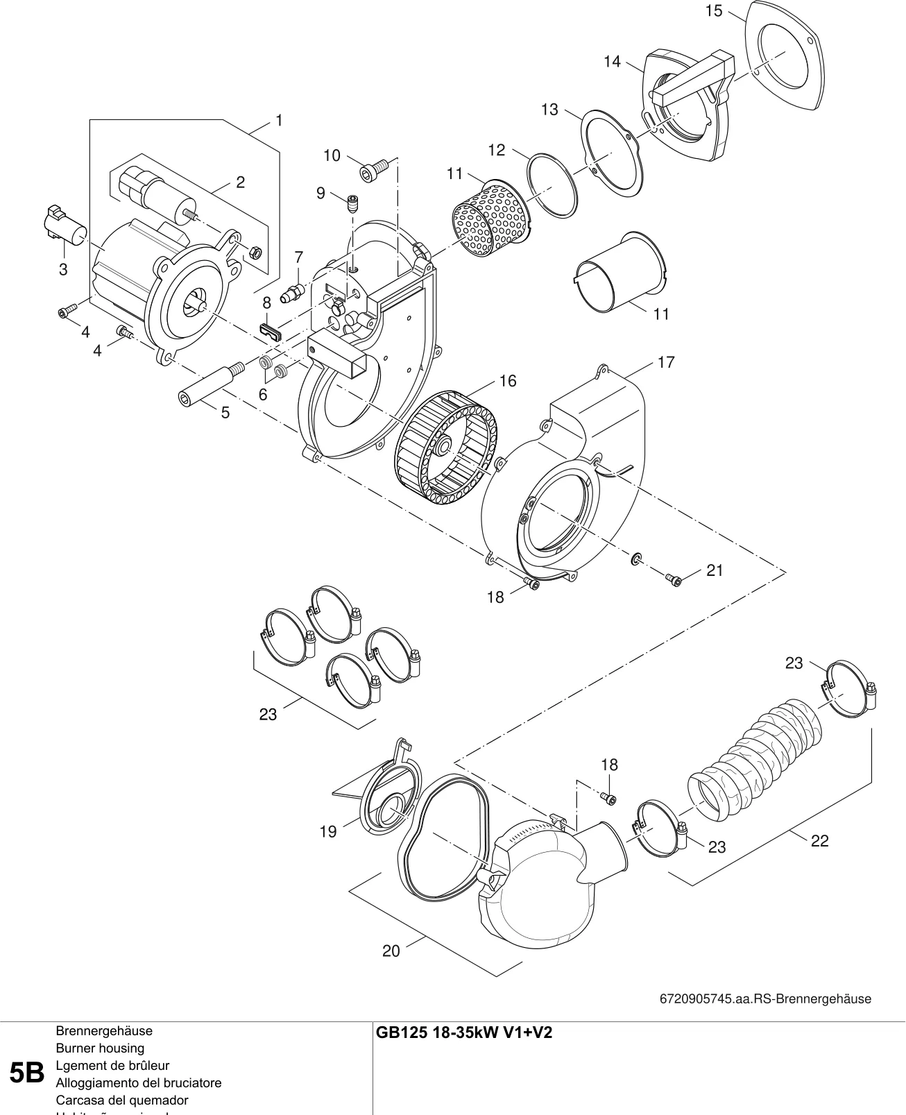 Schéma éclaté Lgement de brûleur B — Buderus GB125 V1, V2 18-35kW