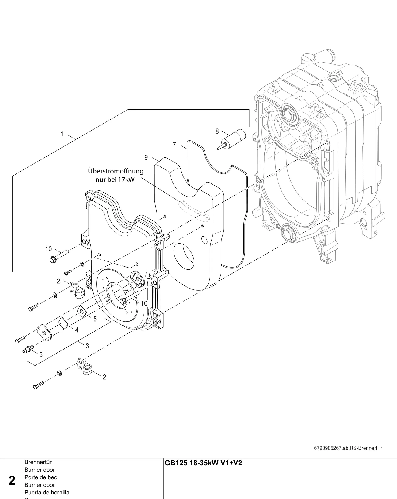 Schéma éclaté Porte de bec — Buderus GB125 V1, V2 18-35kW