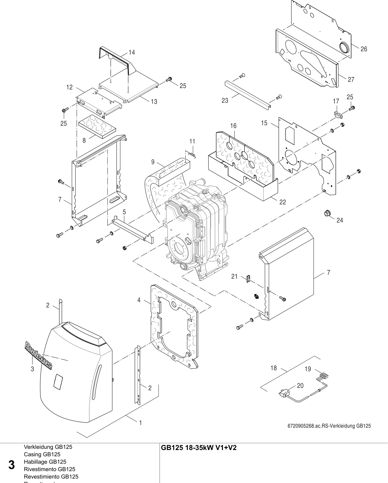 Schéma éclaté Verkleidung GB125 — Buderus GB125 V1, V2 18-35kW