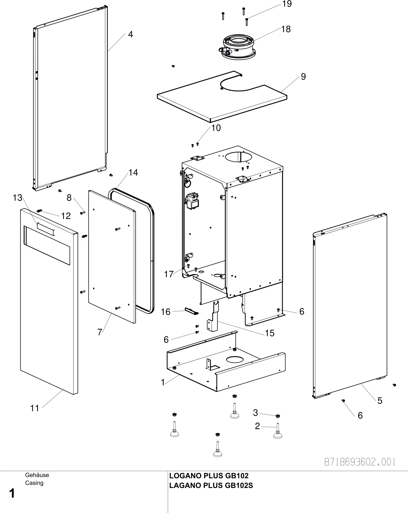 Explosietekening Planche 1 — Buderus GB102, GB102S