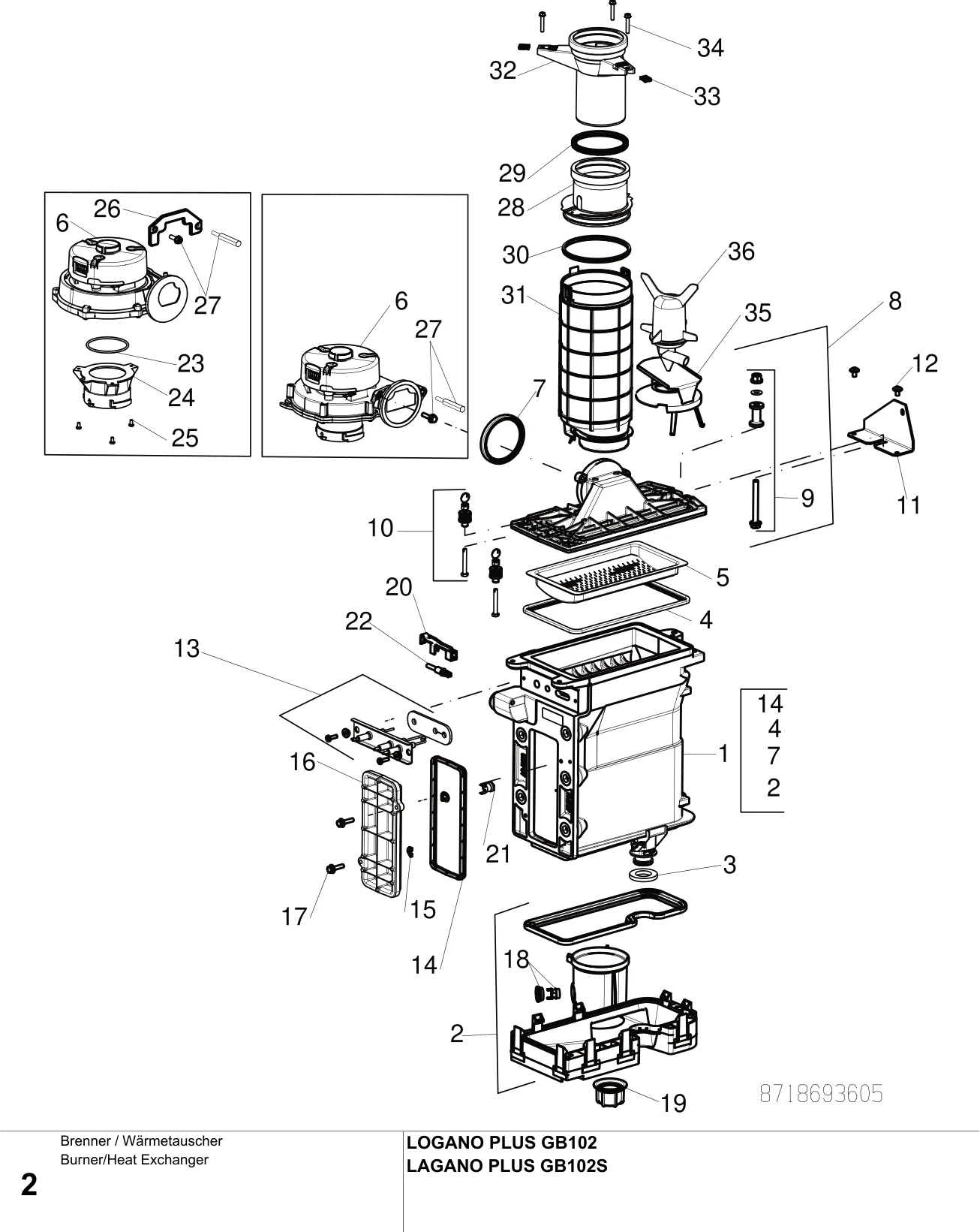 Explosietekening Planche 2 — Buderus GB102, GB102S