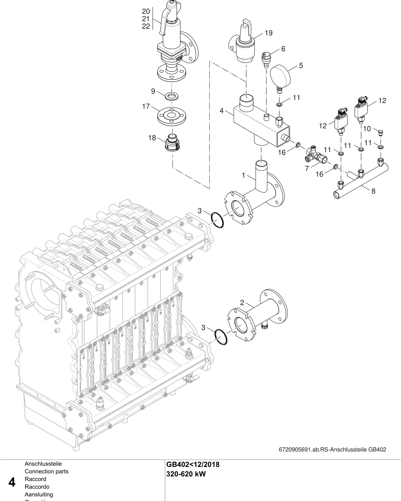 Schéma éclaté Raccord — Buderus GB402<12/2018 320-620kW