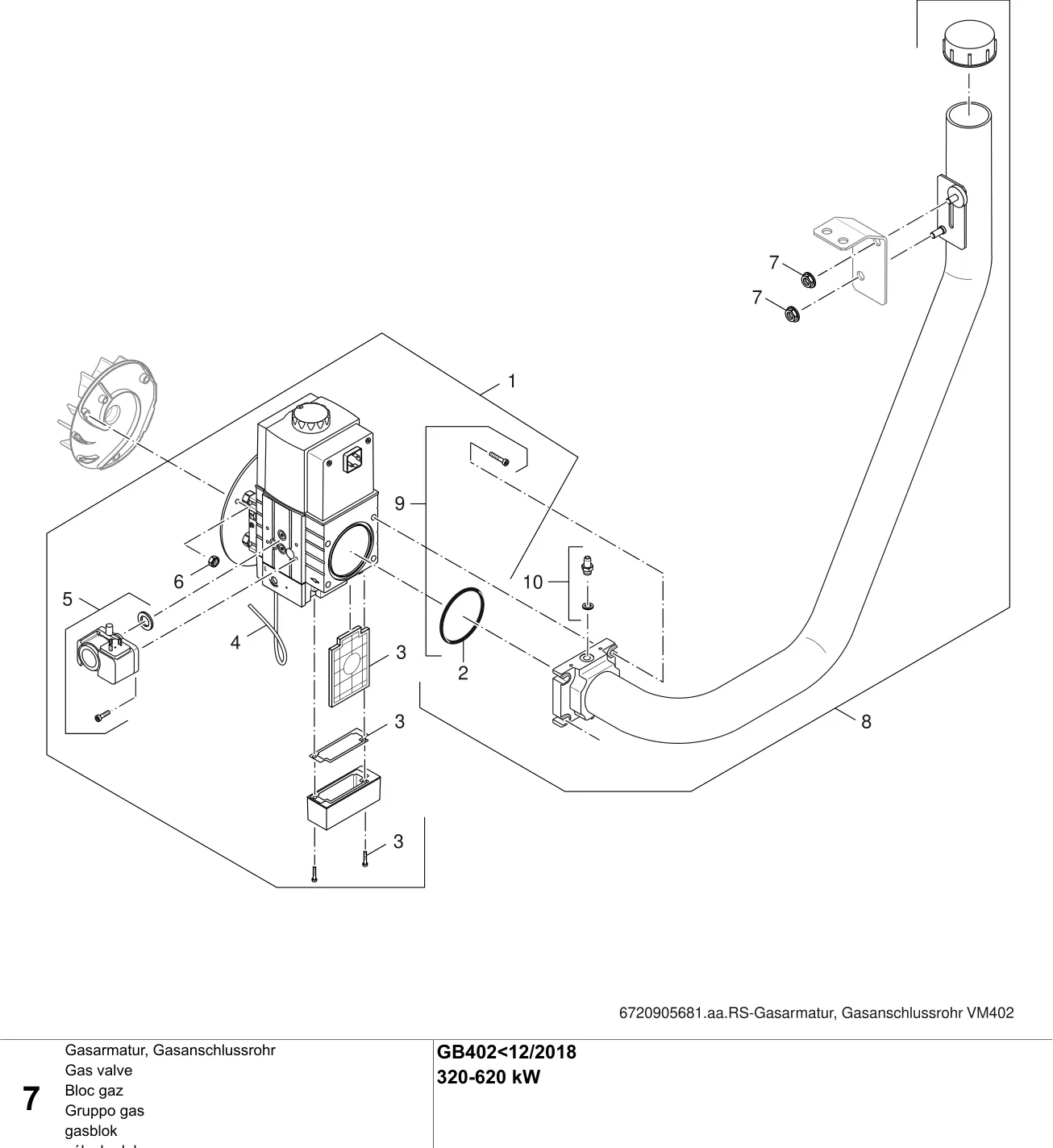Schéma éclaté Bloc gaz — Buderus GB402<12/2018 320-620kW
