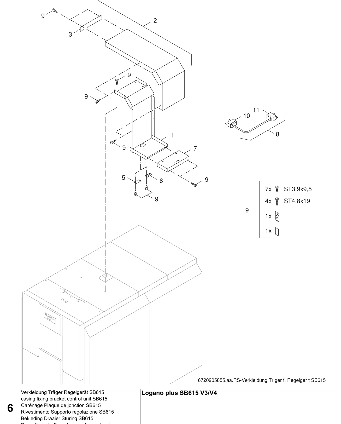 Schéma éclaté Verkleidung Träger Regelgerät SB615 — Buderus SB615 V3/V4