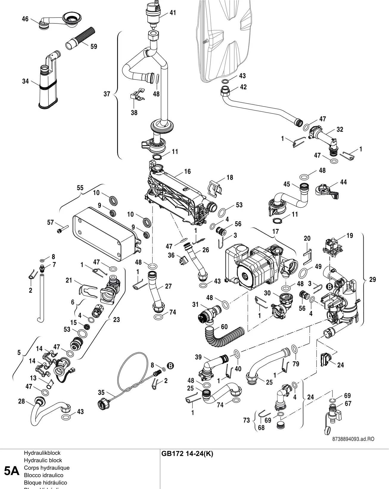 Explosietekening Corps hydraulique A (5) — Buderus GB172 14-24(K)