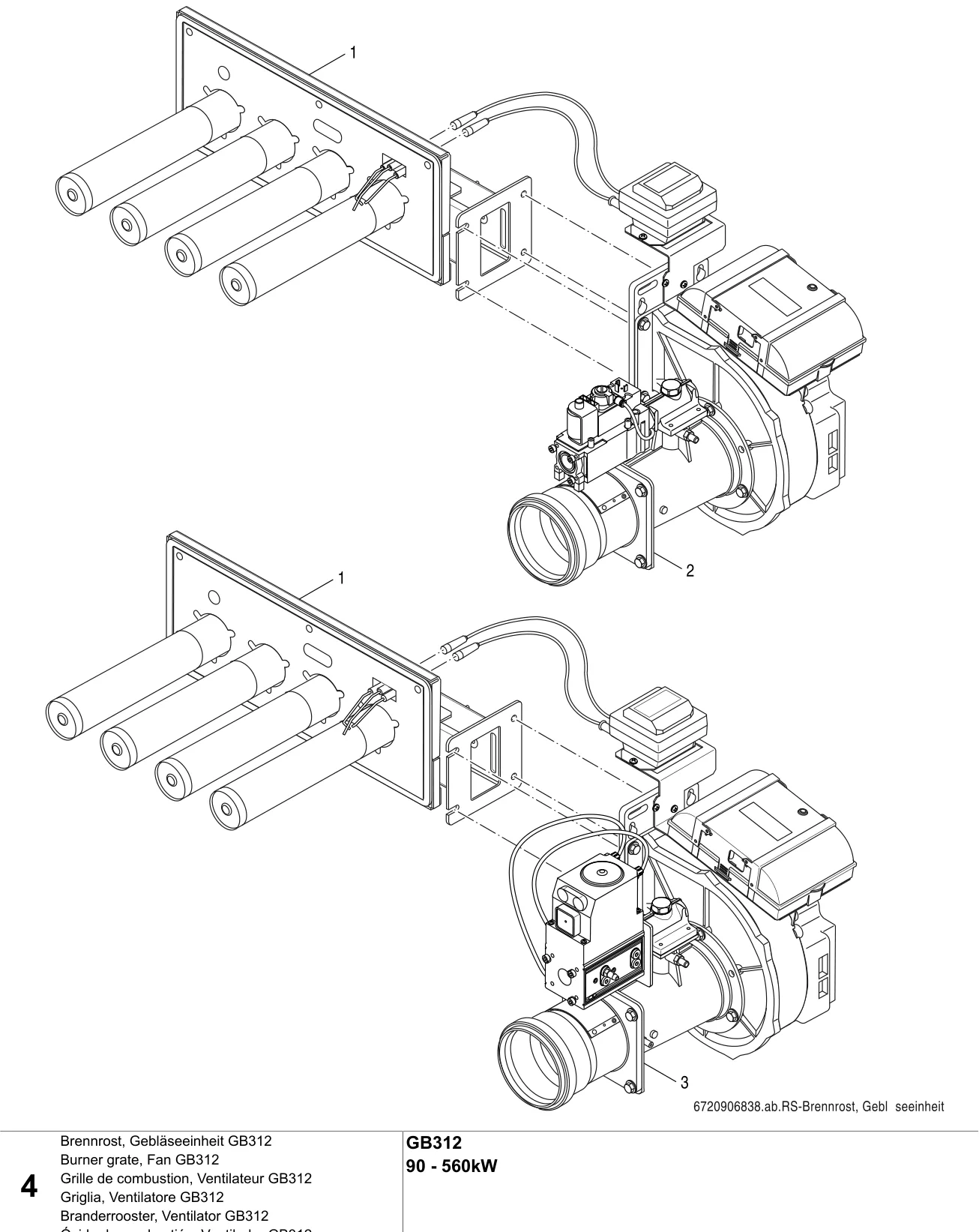 Explosietekening Brennrost, Gebläseeinheit GB312 — Buderus GB312 90 - 560kW