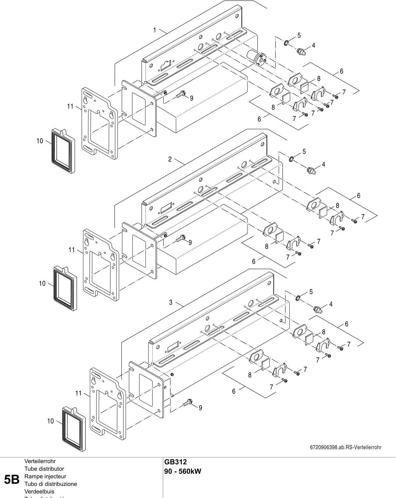 Explosietekening Rampe injecteur B — Buderus GB312 90 - 560kW