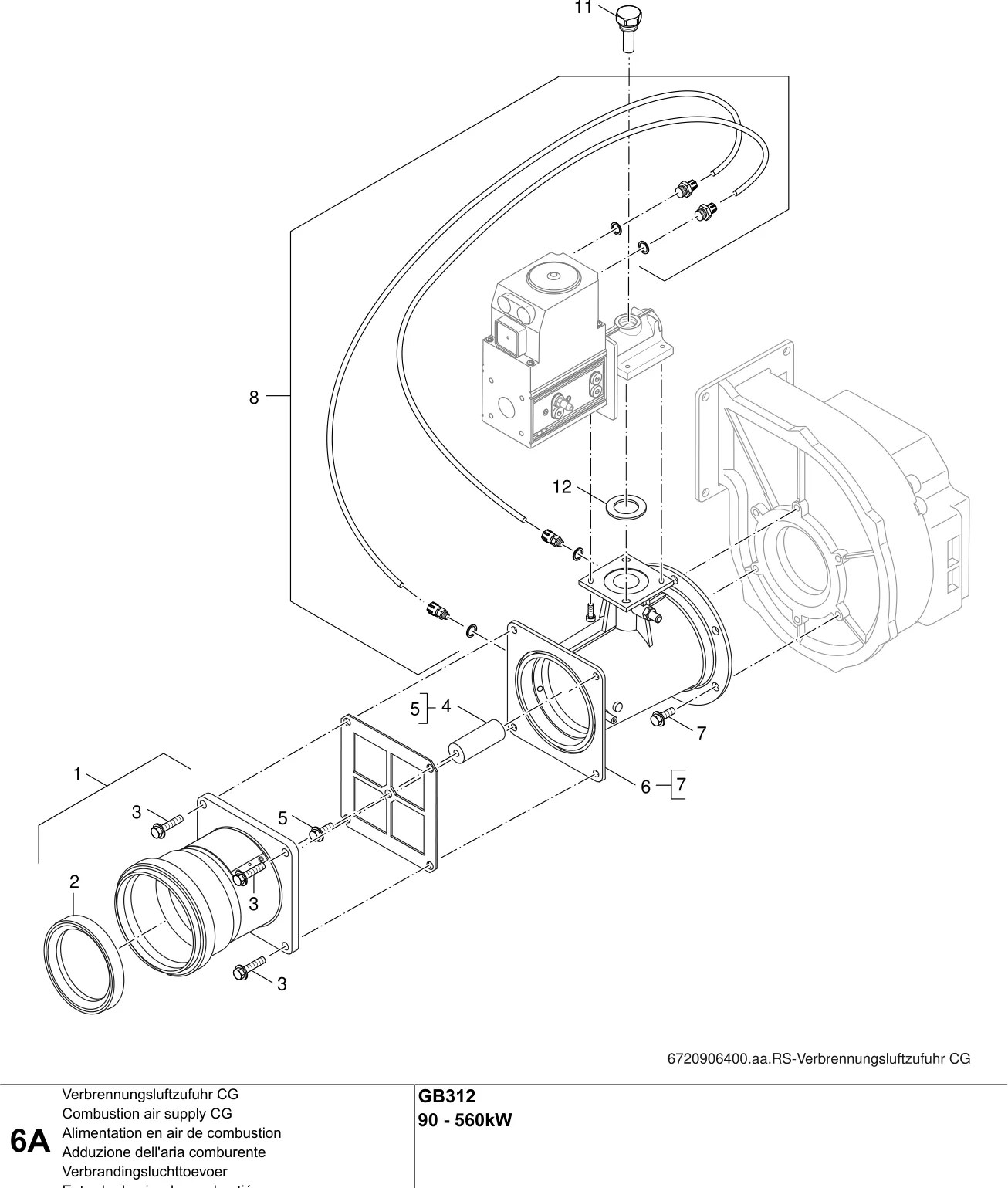 Explosietekening Alimentation en air de combustion A — Buderus GB312 90 - 560kW