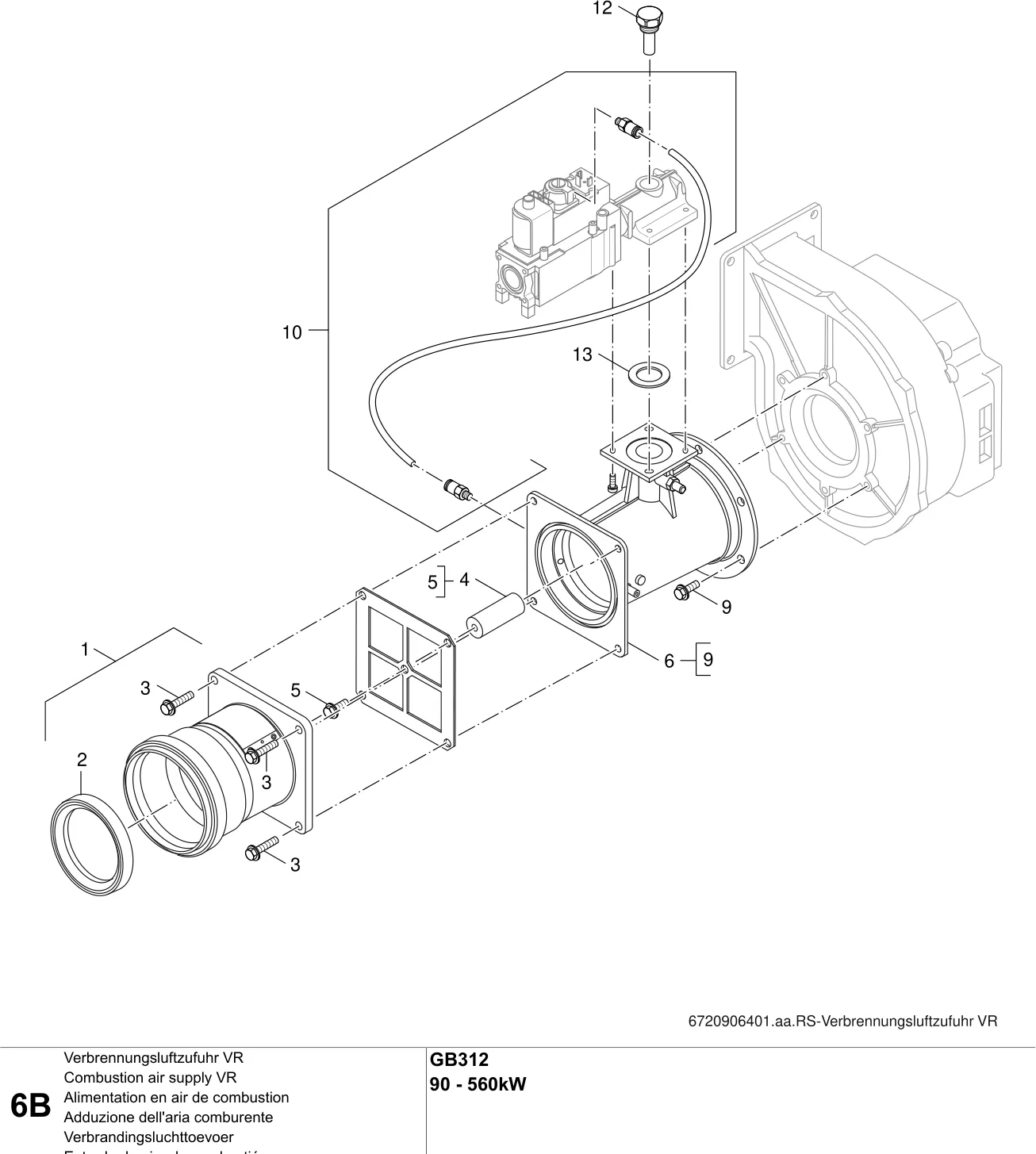 Explosietekening Alimentation en air de combustion B — Buderus GB312 90 - 560kW