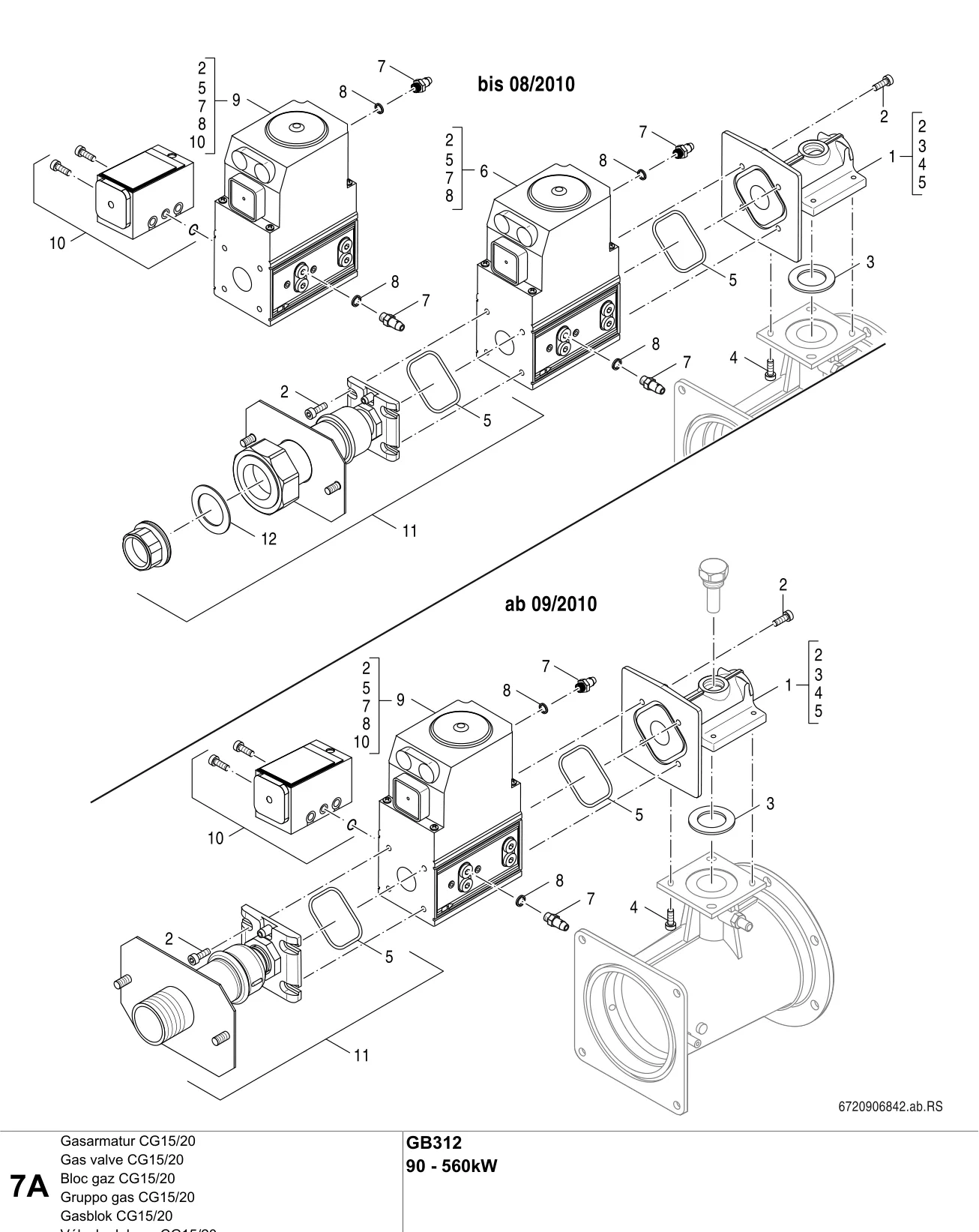 Explosietekening Bloc gaz CG15/20 A — Buderus GB312 90 - 560kW