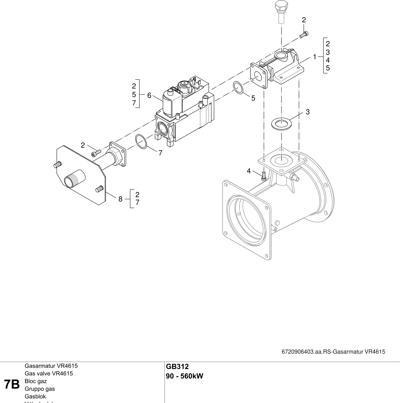Explosietekening Gasarmatur VR4615 B — Buderus GB312 90 - 560kW