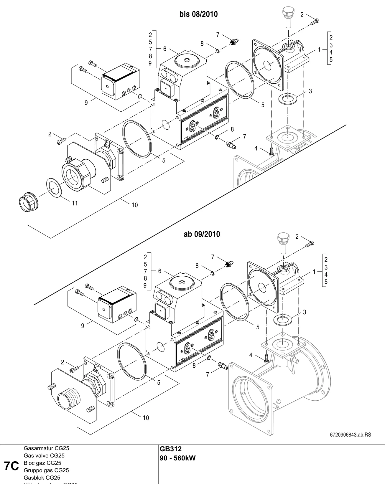Explosietekening Bloc gaz CG25 C — Buderus GB312 90 - 560kW