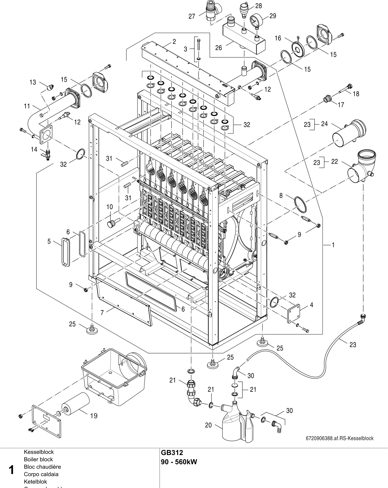 Explosietekening Bloc chaudière — Buderus GB312 90 - 560kW