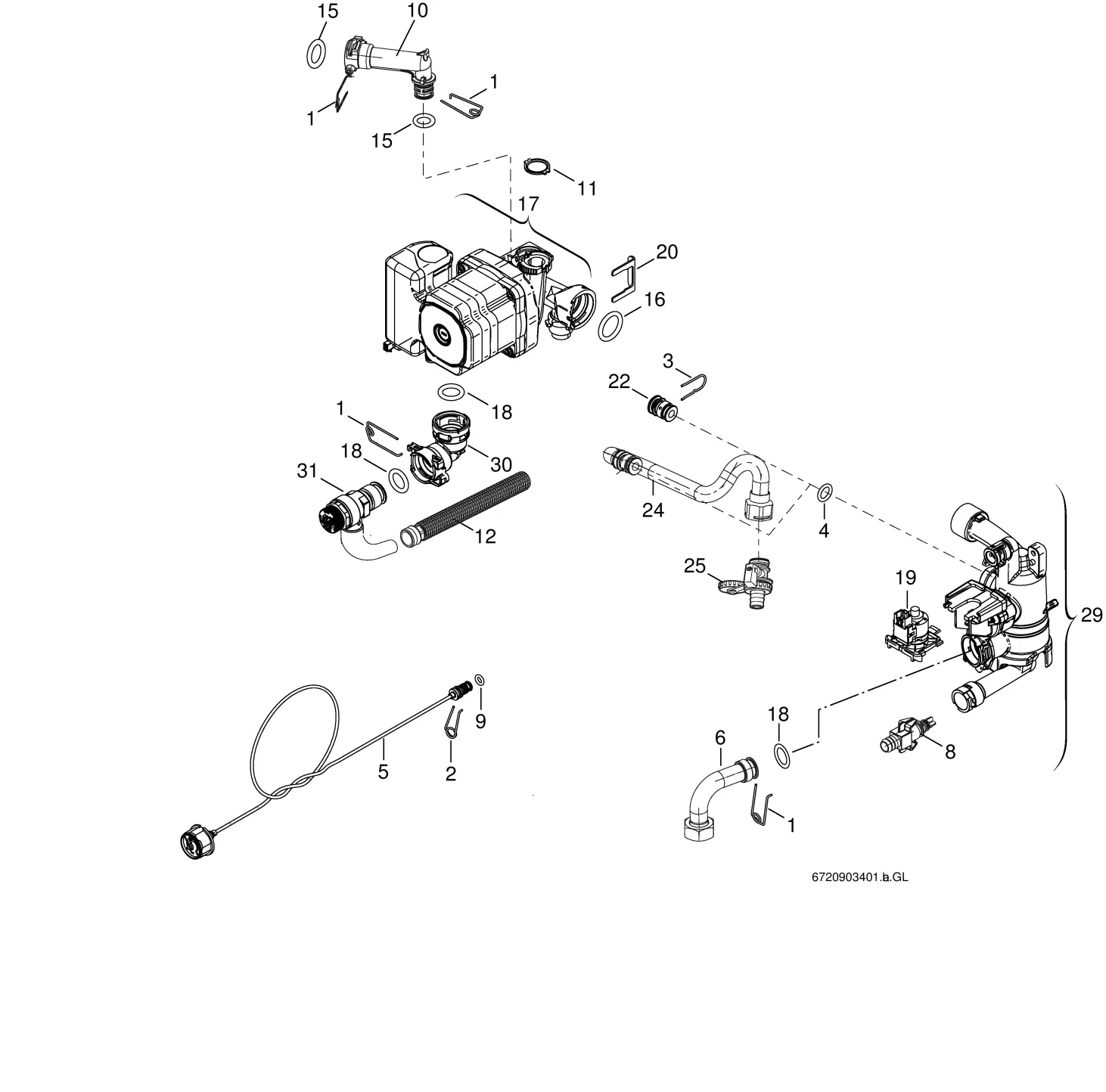 Explosietekening Pompe/Tubes — Buderus GB172-24 T50