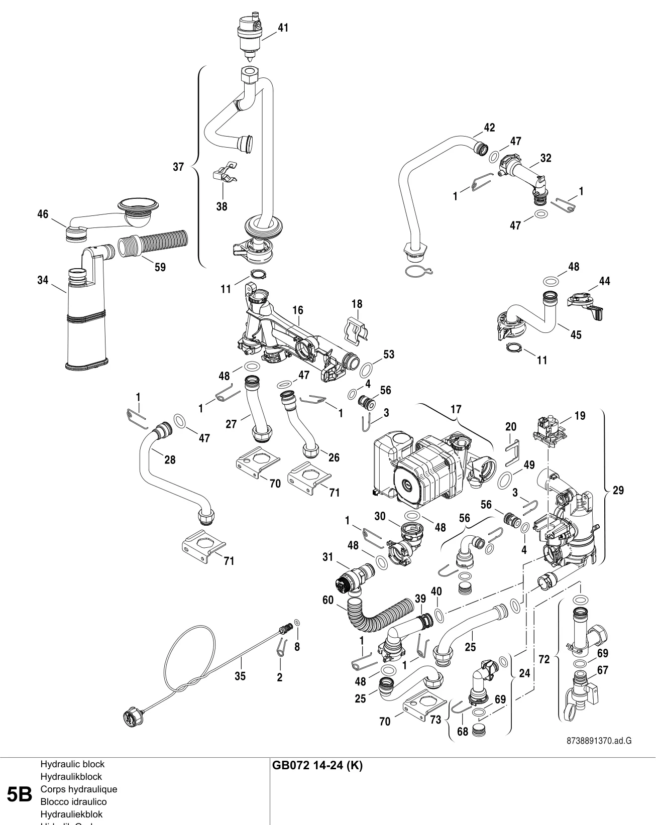 Explosietekening Corps hydraulique B — Buderus GB072 14-24(K)