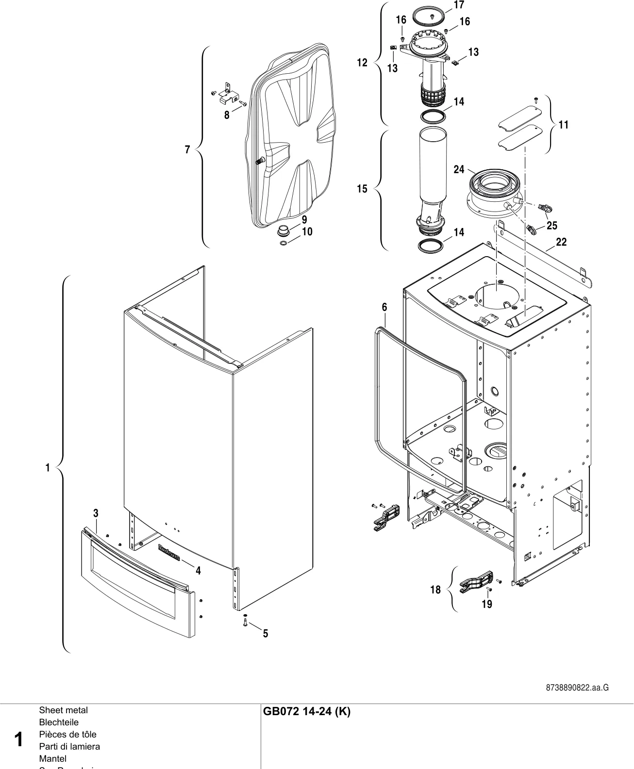 Explosietekening Pièces de tôle — Buderus GB072 14-24(K)