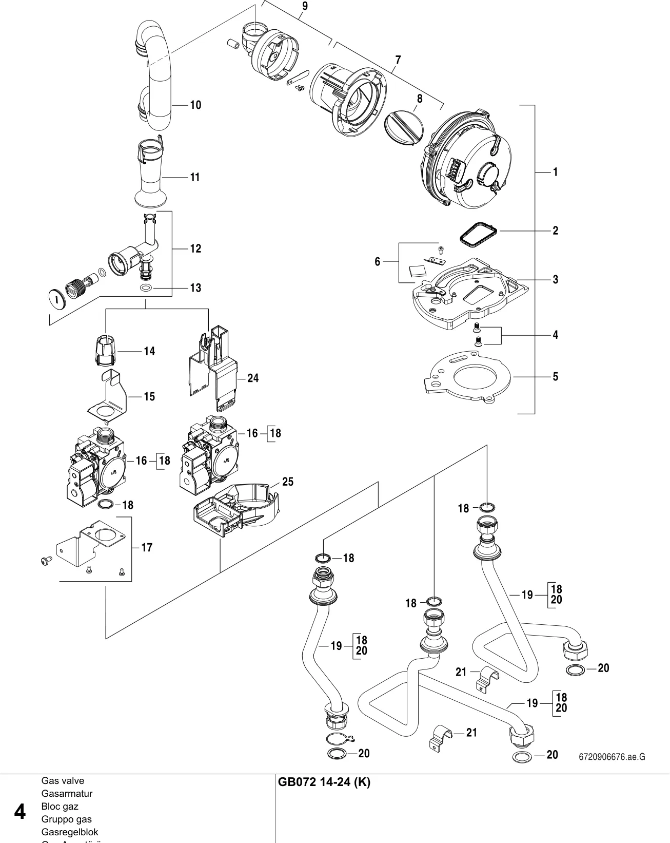 Explosietekening Bloc gaz — Buderus GB072 14-24(K)