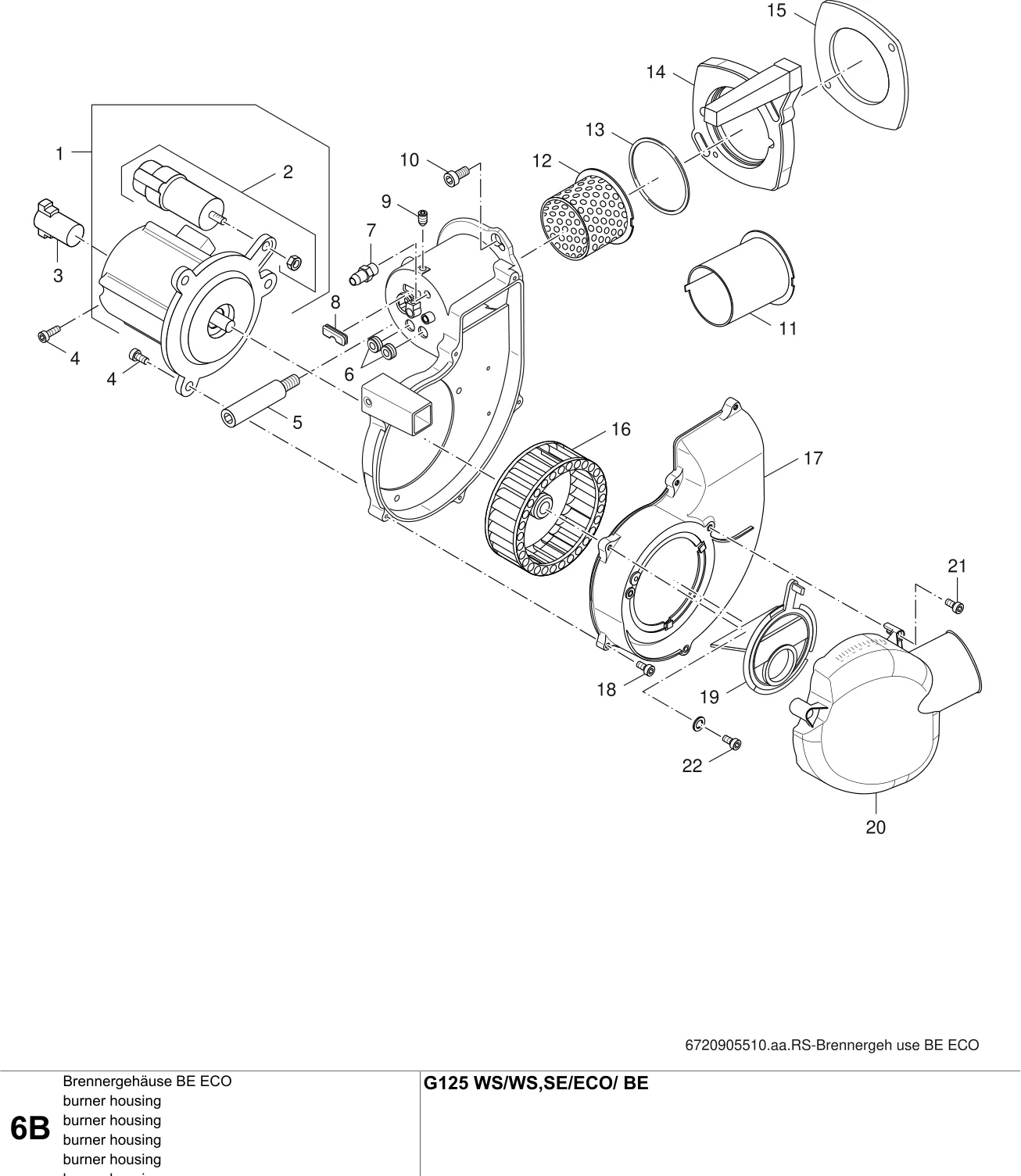 Explosietekening burner housing B — Buderus G125 WS/ECO/-BE