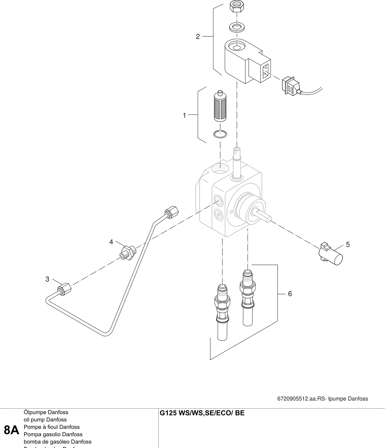 Explosietekening Pompe à fioul Danfoss A — Buderus G125 WS/ECO/-BE