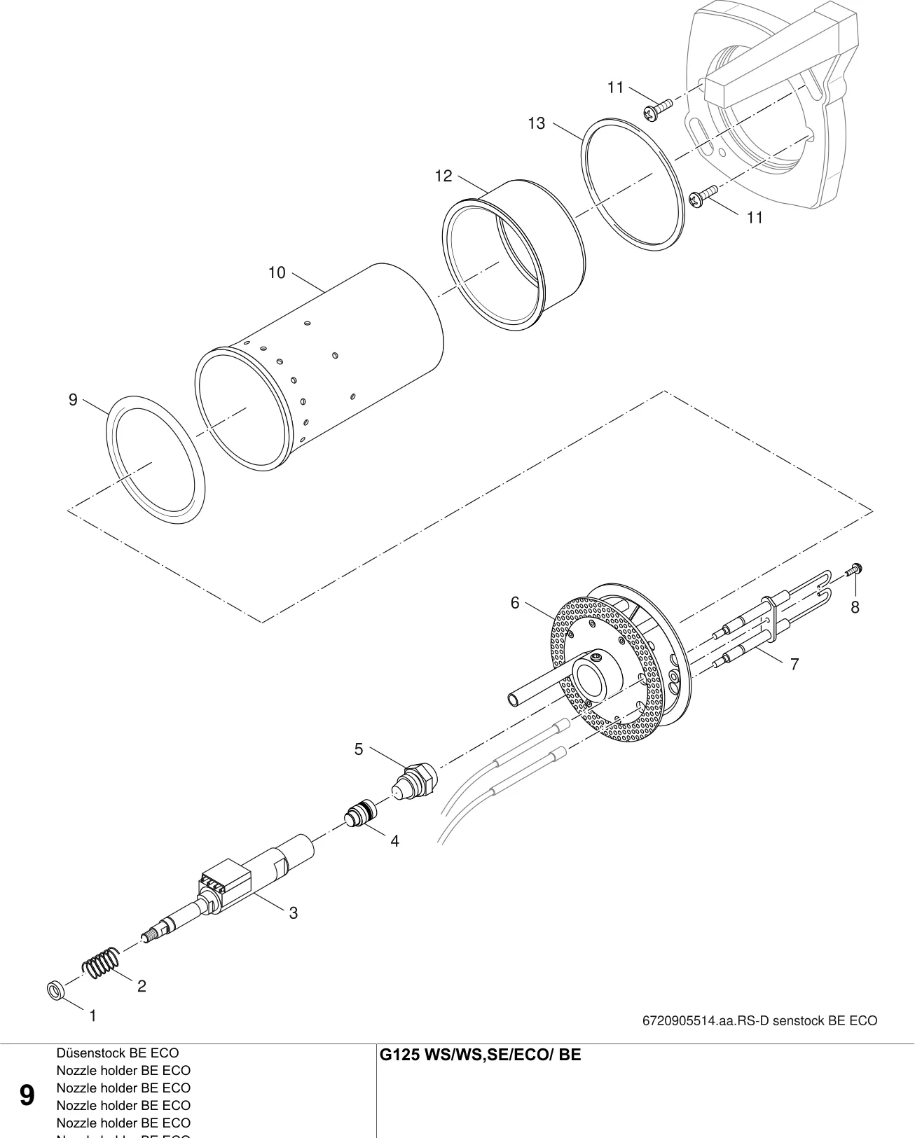 Explosietekening Nozzle holder BE ECO — Buderus G125 WS/ECO/-BE