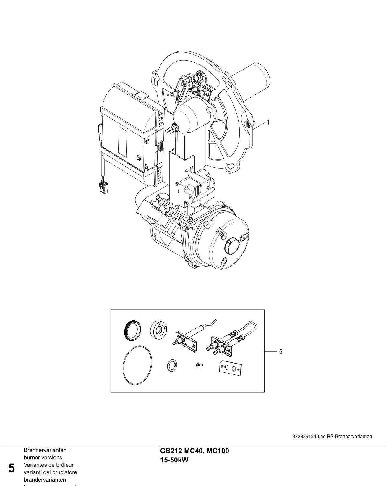 Explosietekening Variantes de brûleur — Buderus GB212/GB212 MC40, MC100