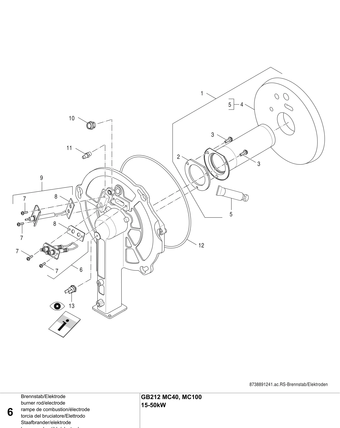 Explosietekening rampe de combustion/électrode — Buderus GB212/GB212 MC40, MC100
