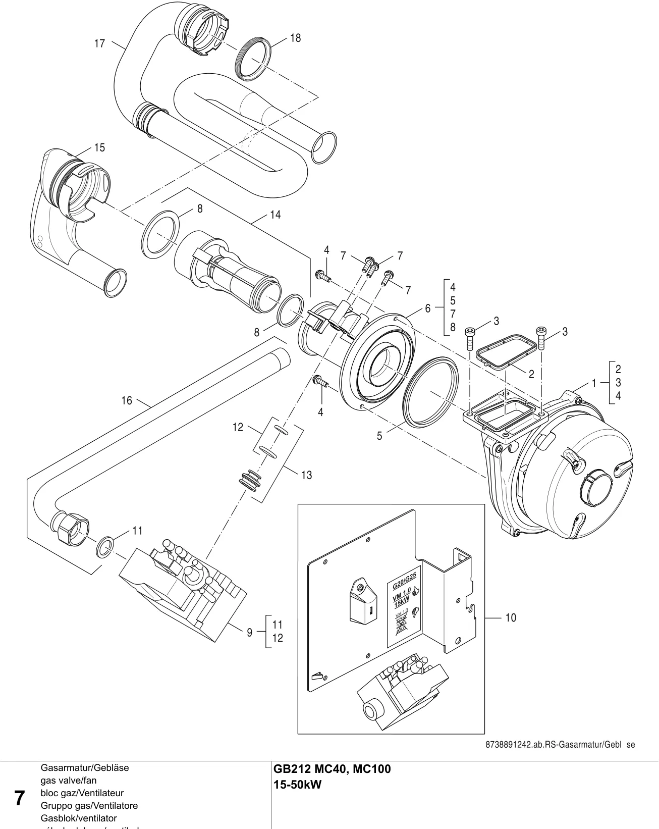 Explosietekening bloc gaz/Ventilateur — Buderus GB212/GB212 MC40, MC100