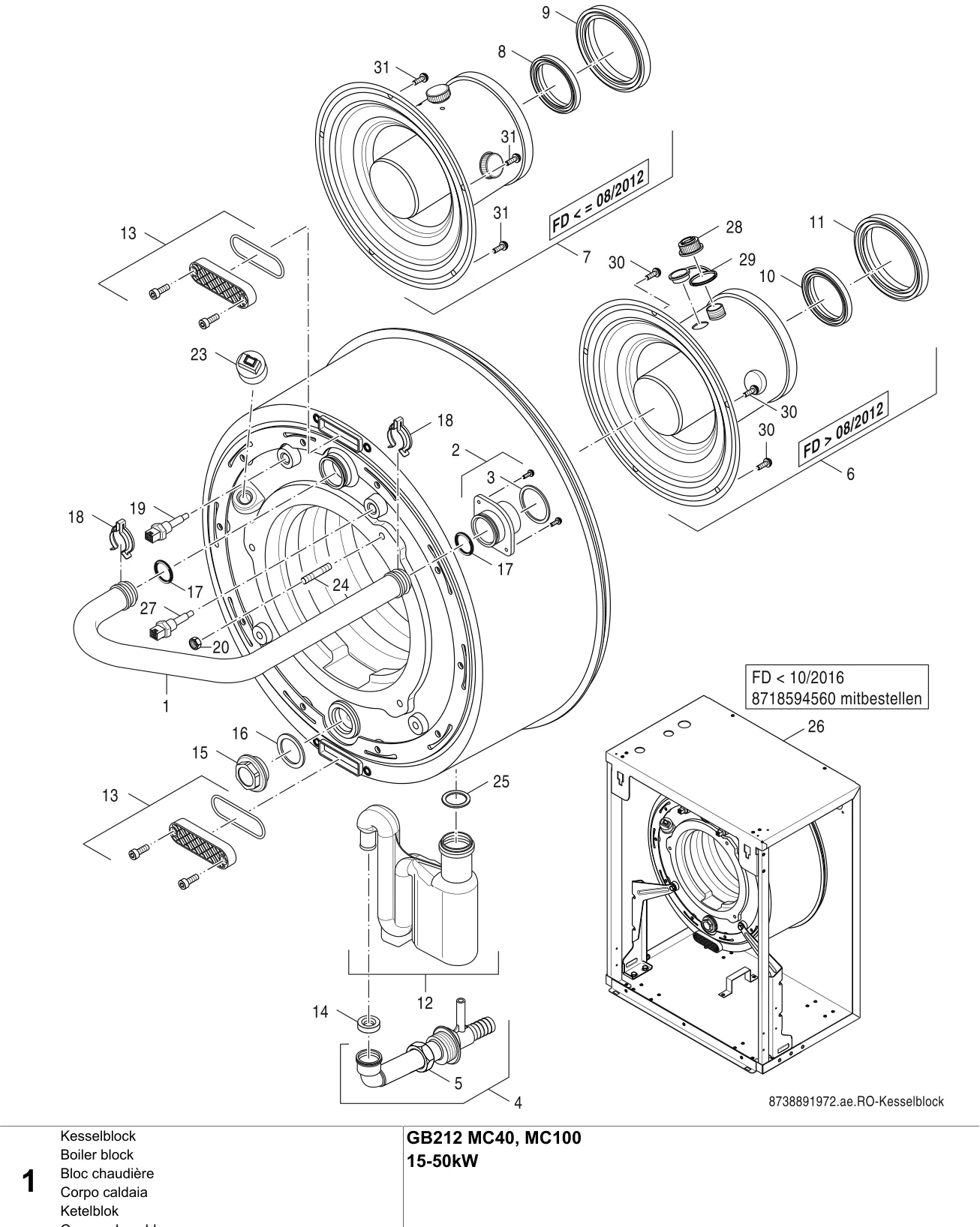 Explosietekening Bloc chaudière — Buderus GB212/GB212 MC40, MC100