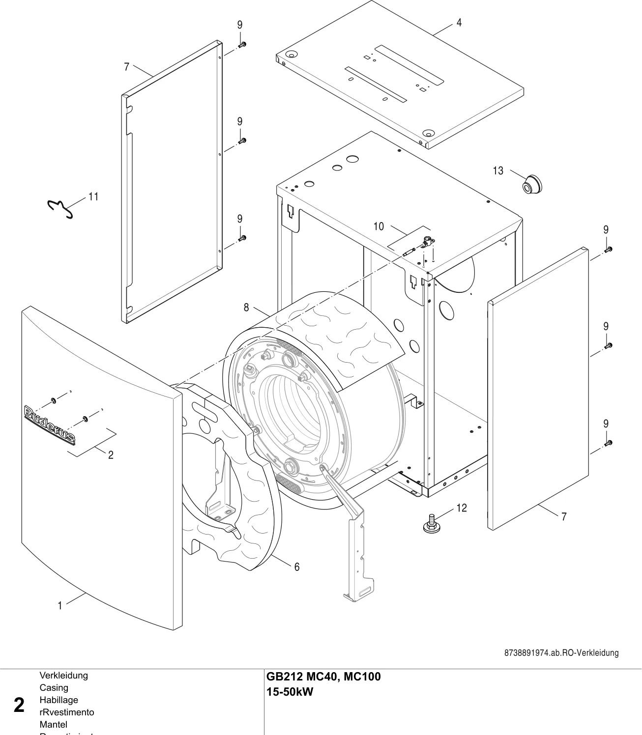 Explosietekening Habillage — Buderus GB212/GB212 MC40, MC100