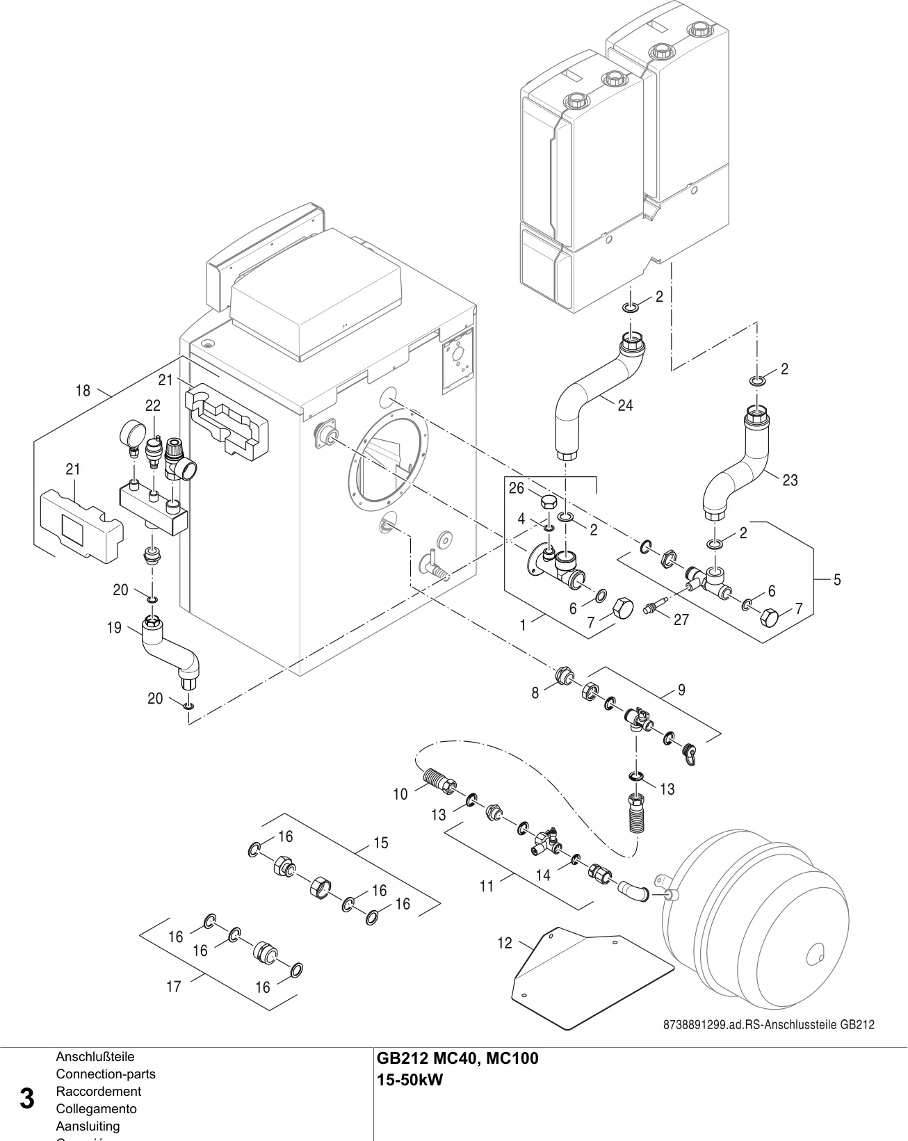 Explosietekening Raccordement — Buderus GB212/GB212 MC40, MC100