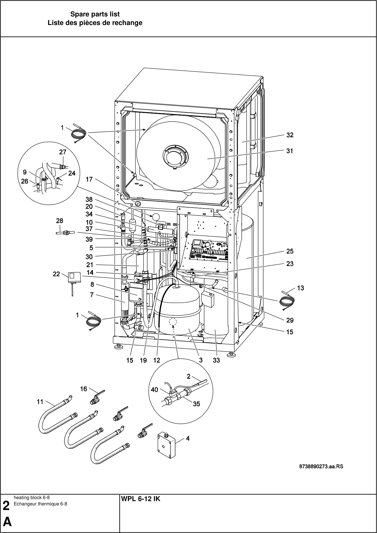 Schéma éclaté heating block 6-8 — Buderus WPL 6-12 IK / HMC 20