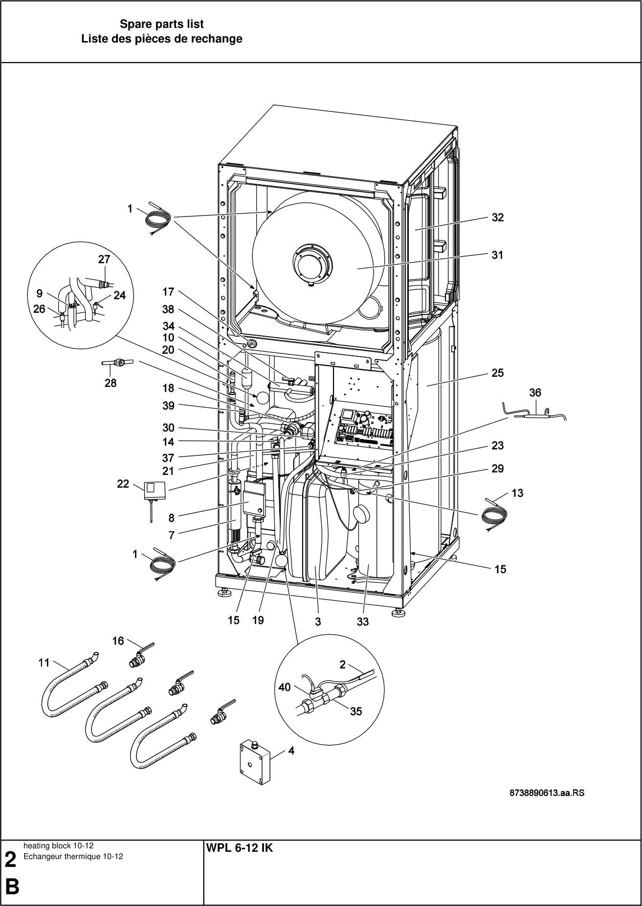 Schéma éclaté heating block 10-12 — Buderus WPL 6-12 IK / HMC 20
