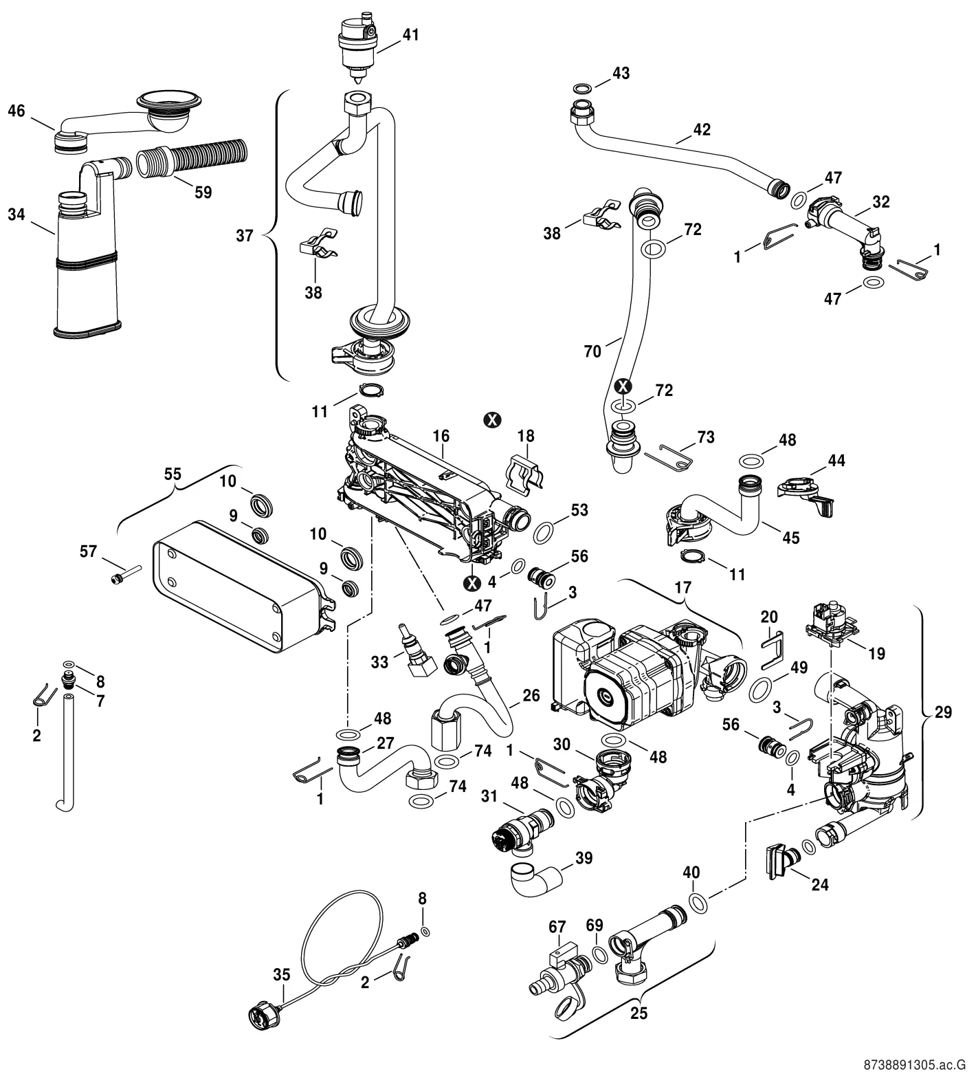 Schéma éclaté Corps hydraulique — Buderus GB172T
